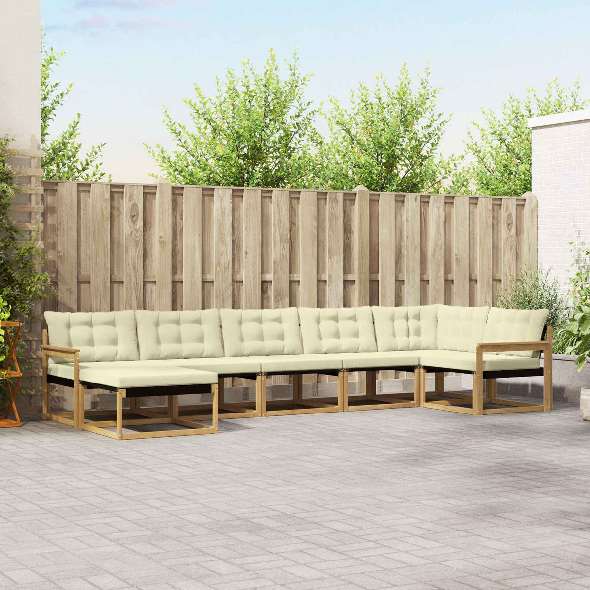 Buiten bankenset met kussen 7 pcs Wit en crèmekleurig is nu te koop bij PeponiXL, paradijselijk wonen!