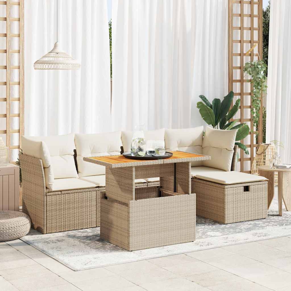 6-delige Loungeset met kussens poly rattan acacia beige is nu te koop bij PeponiXL, paradijselijk wonen!