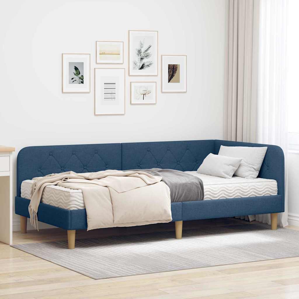Hoekbedframe Blauw 100 x 200 cm Stof is nu te koop bij PeponiXL, paradijselijk wonen!