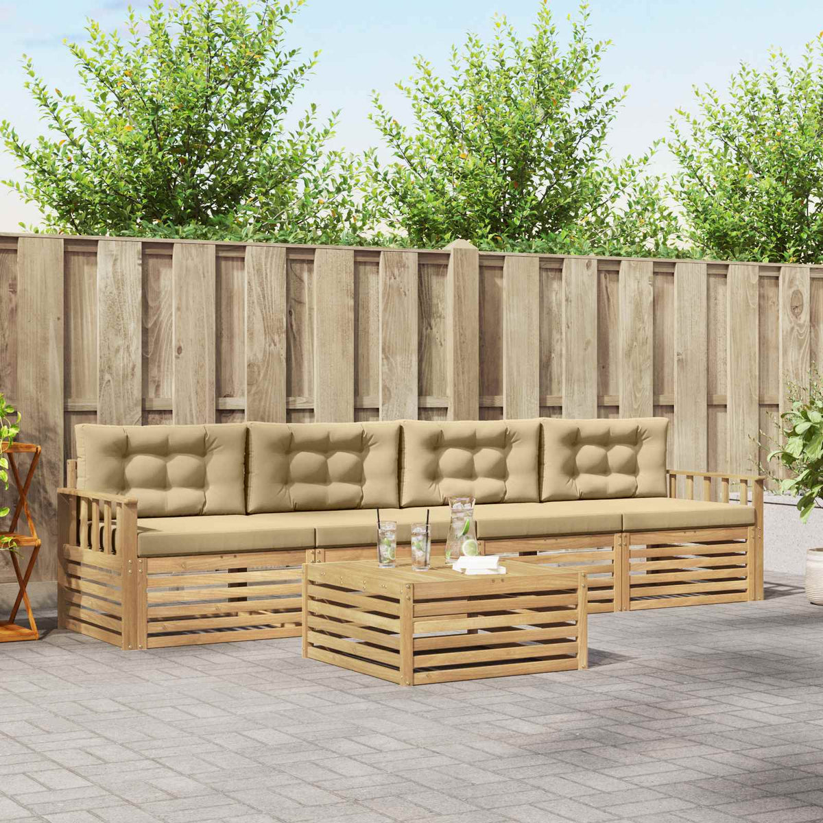 Buiten bankenset 5 pcs Wit en Beige Massief Acaciahout is nu te koop bij PeponiXL, paradijselijk wonen!