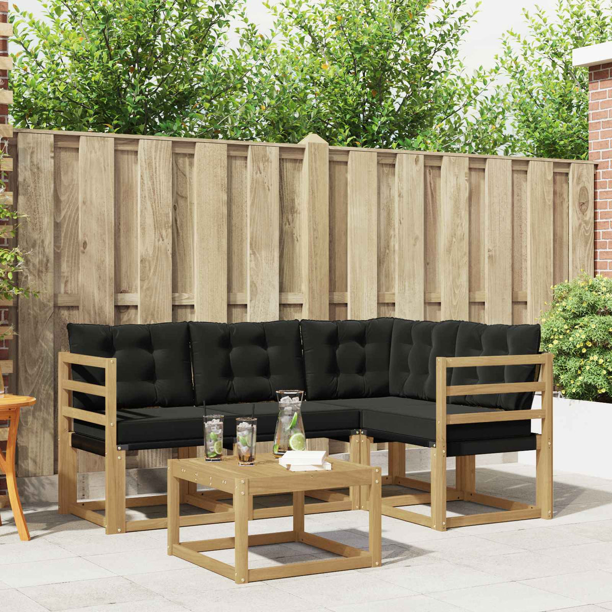 Buiten bankenset met kussen 5 pcs Wit en zwart is nu te koop bij PeponiXL, paradijselijk wonen!