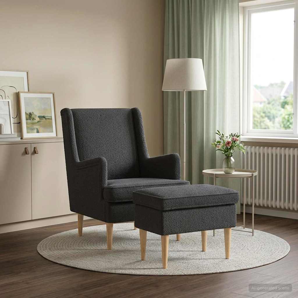 Fauteuil met Voetenbank 2 st Donkergrijs Bouclé is nu te koop bij PeponiXL, paradijselijk wonen!