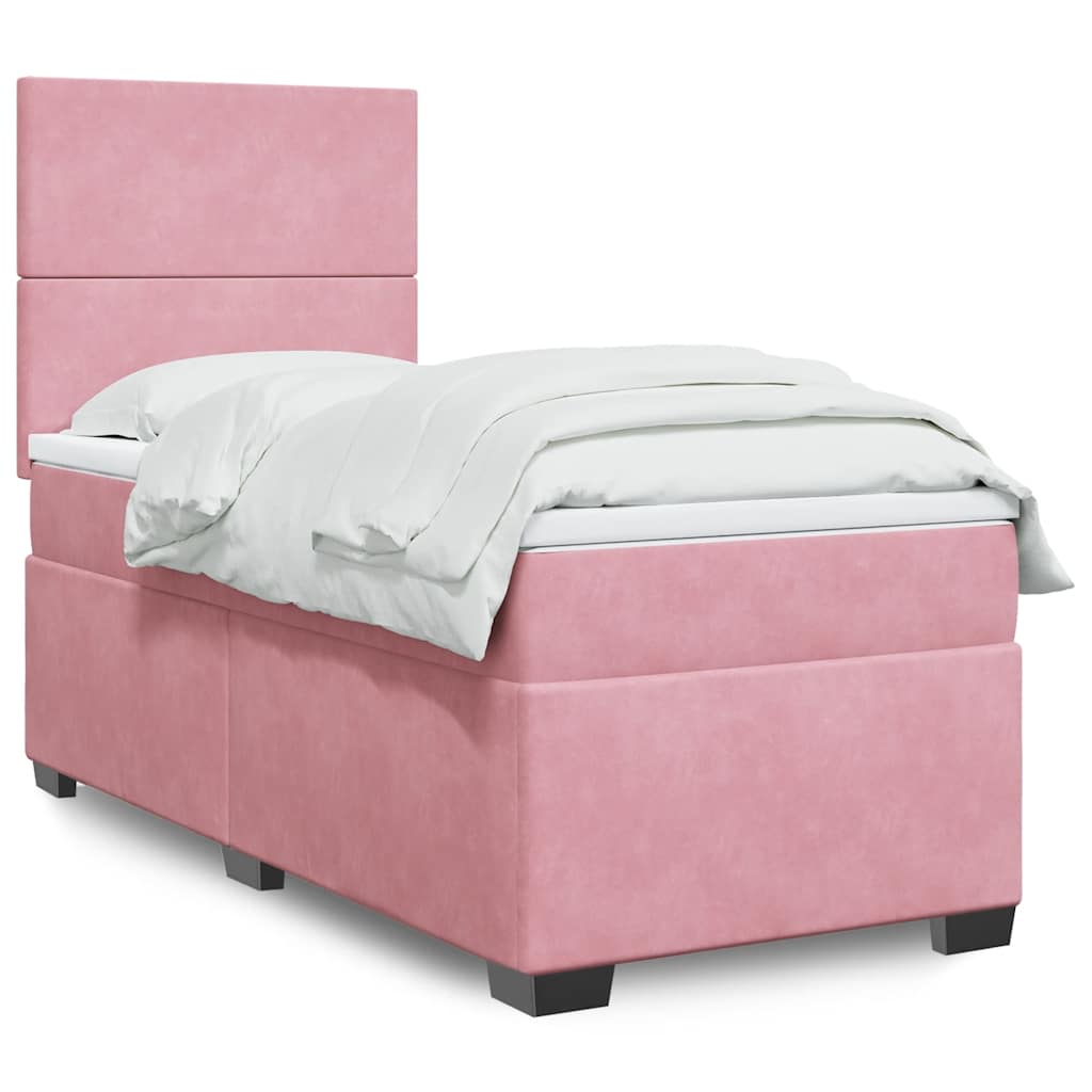 Boxspring met matras fluweel roze 100x200 cm is nu te koop bij PeponiXL, paradijselijk wonen!