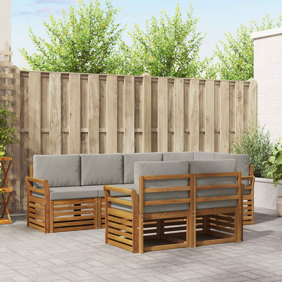 Hoekbank Set met kussen 7 pcs Natuurlijk en Lichtgrijs is nu te koop bij PeponiXL, paradijselijk wonen!