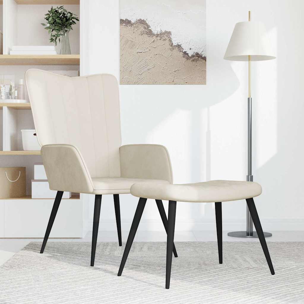 Relaxstoel met voetenbank fluweel crèmewit is nu te koop bij PeponiXL, paradijselijk wonen!