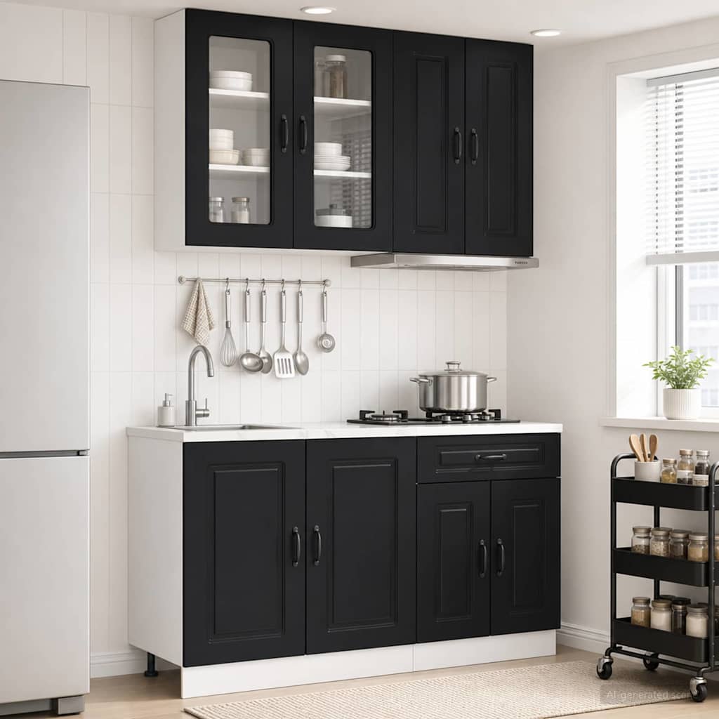 Keukenblok KALMAR 4 pcs Zwart Bewerkt hout is nu te koop bij PeponiXL, paradijselijk wonen!