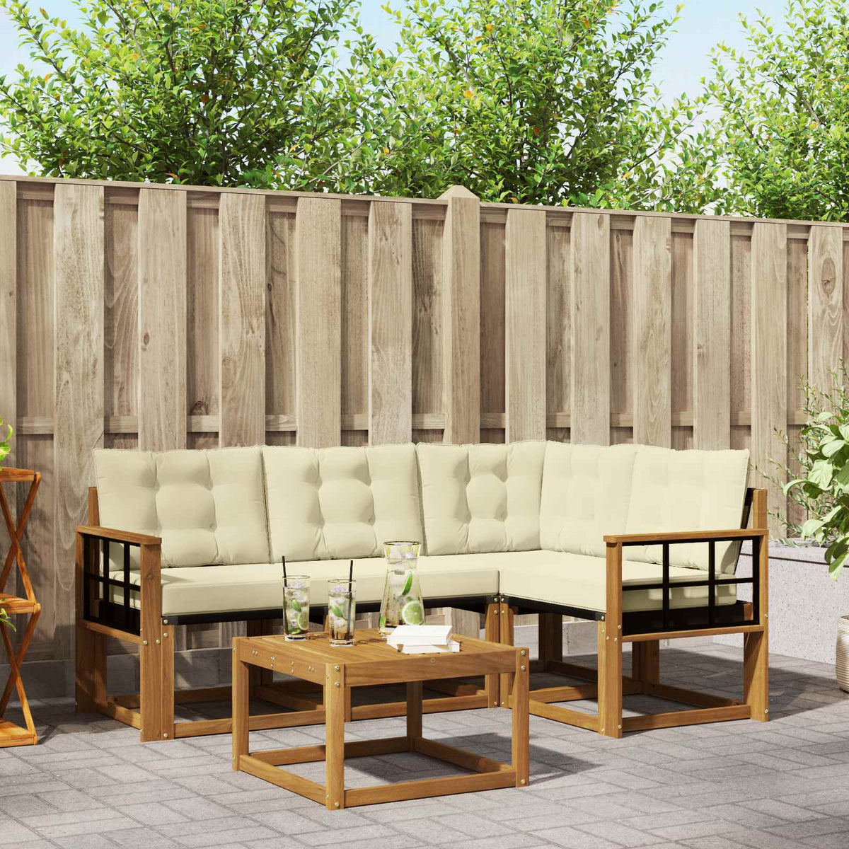 Buiten bankenset met kussen 5 pcs Natuurlijk en Crème is nu te koop bij PeponiXL, paradijselijk wonen!