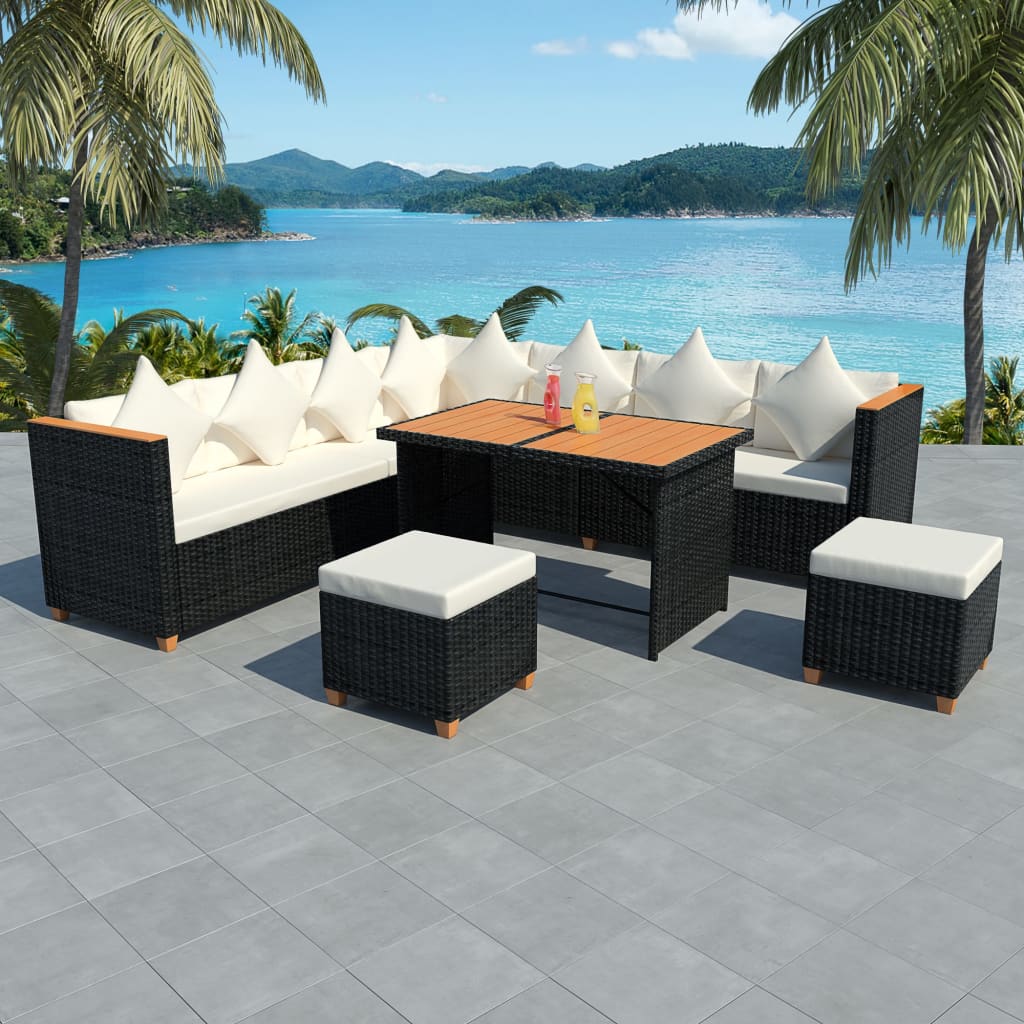 7-delige Loungeset met kussens poly rattan zwart is nu te koop bij PeponiXL, paradijselijk wonen!