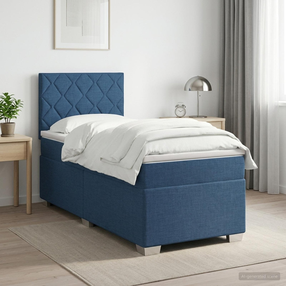 Boxspringbed met matras met hoofdeinde Blauw 90 x 200 cm Stof is nu te koop bij PeponiXL, paradijselijk wonen!