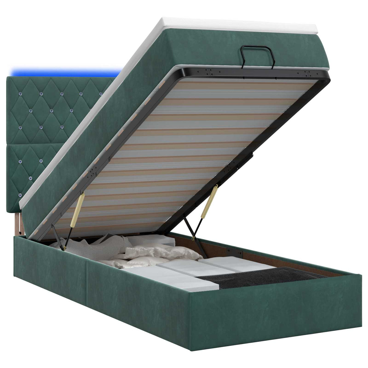 Ottoman Bed met Matrassen en LED Donkergroen 100 x 200 cm is nu te koop bij PeponiXL, paradijselijk wonen!