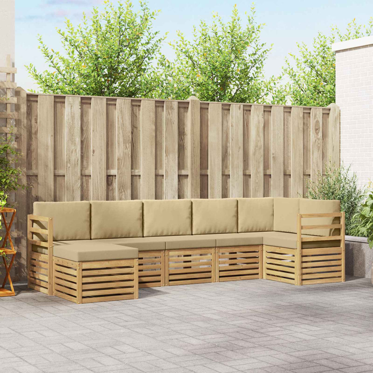 Buiten bankenset 7 pcs Wit en Beige is nu te koop bij PeponiXL, paradijselijk wonen!