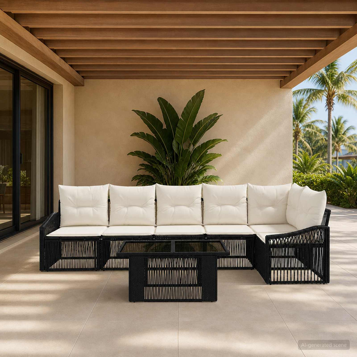Tuinbankenset 7 st Zwart en Cream Wit poly rattan is nu te koop bij PeponiXL, paradijselijk wonen!