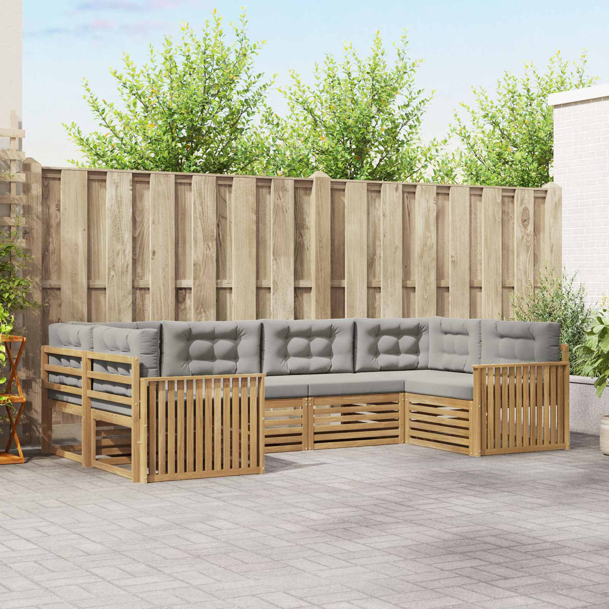 Buiten bankenset 6 pcs Wit en Lichtgrijs Massief Acaciahout is nu te koop bij PeponiXL, paradijselijk wonen!