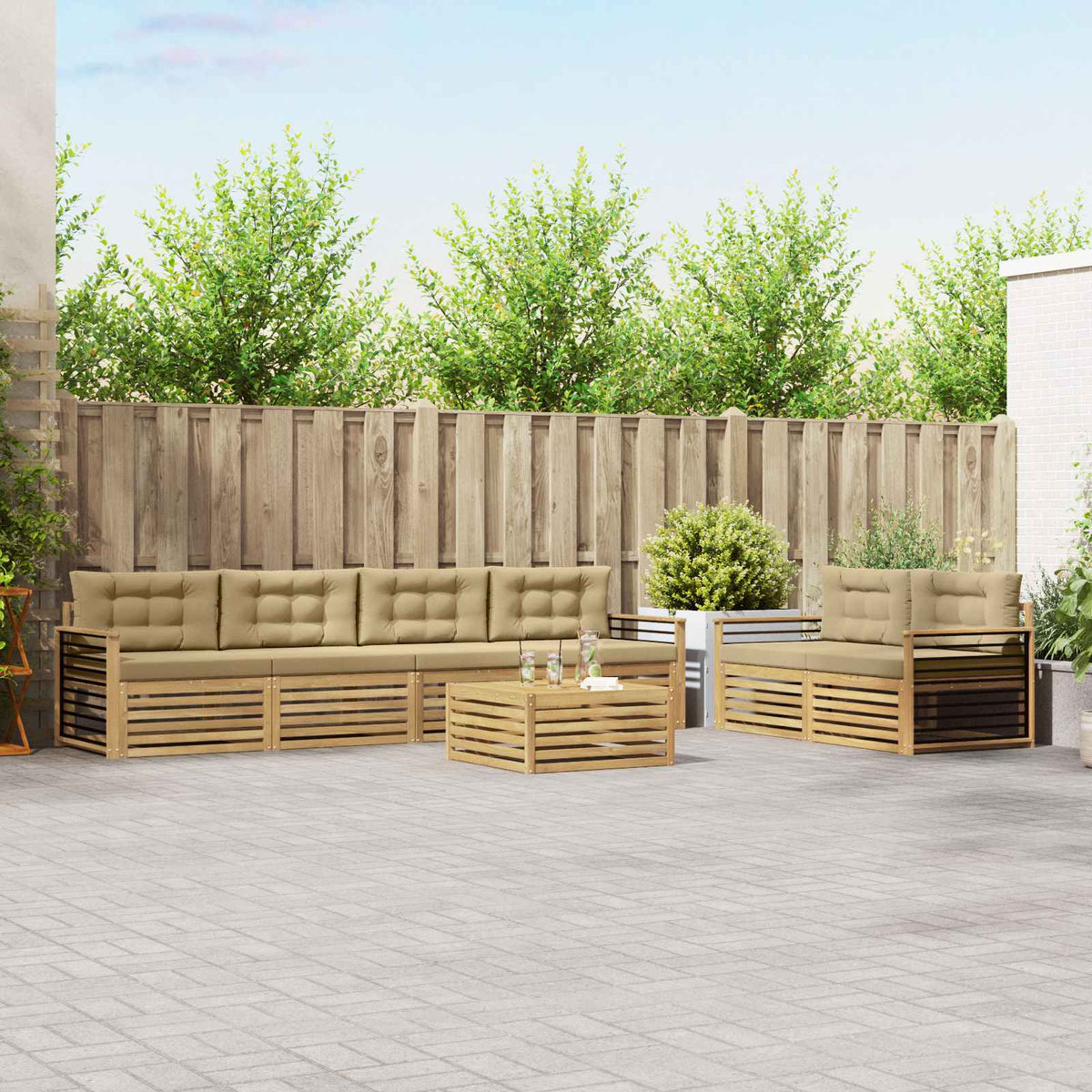 Buiten bankenset met kussen 7 pcs Wit en Beige Polyester is nu te koop bij PeponiXL, paradijselijk wonen!