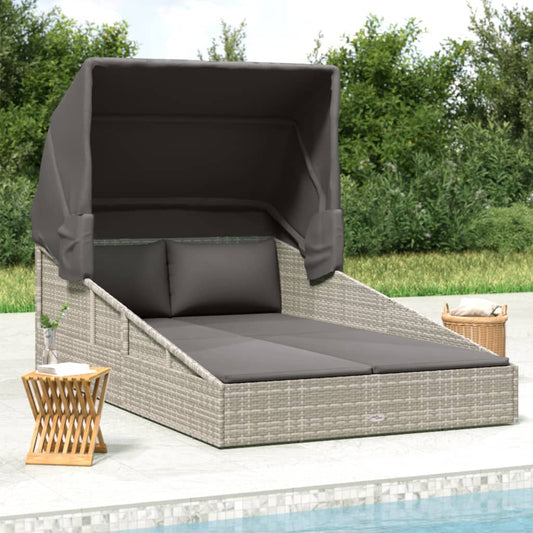 Ligbed met inklapbaar dak 200x114x128 cm poly rattan grijs is nu te koop bij PeponiXL, paradijselijk wonen!