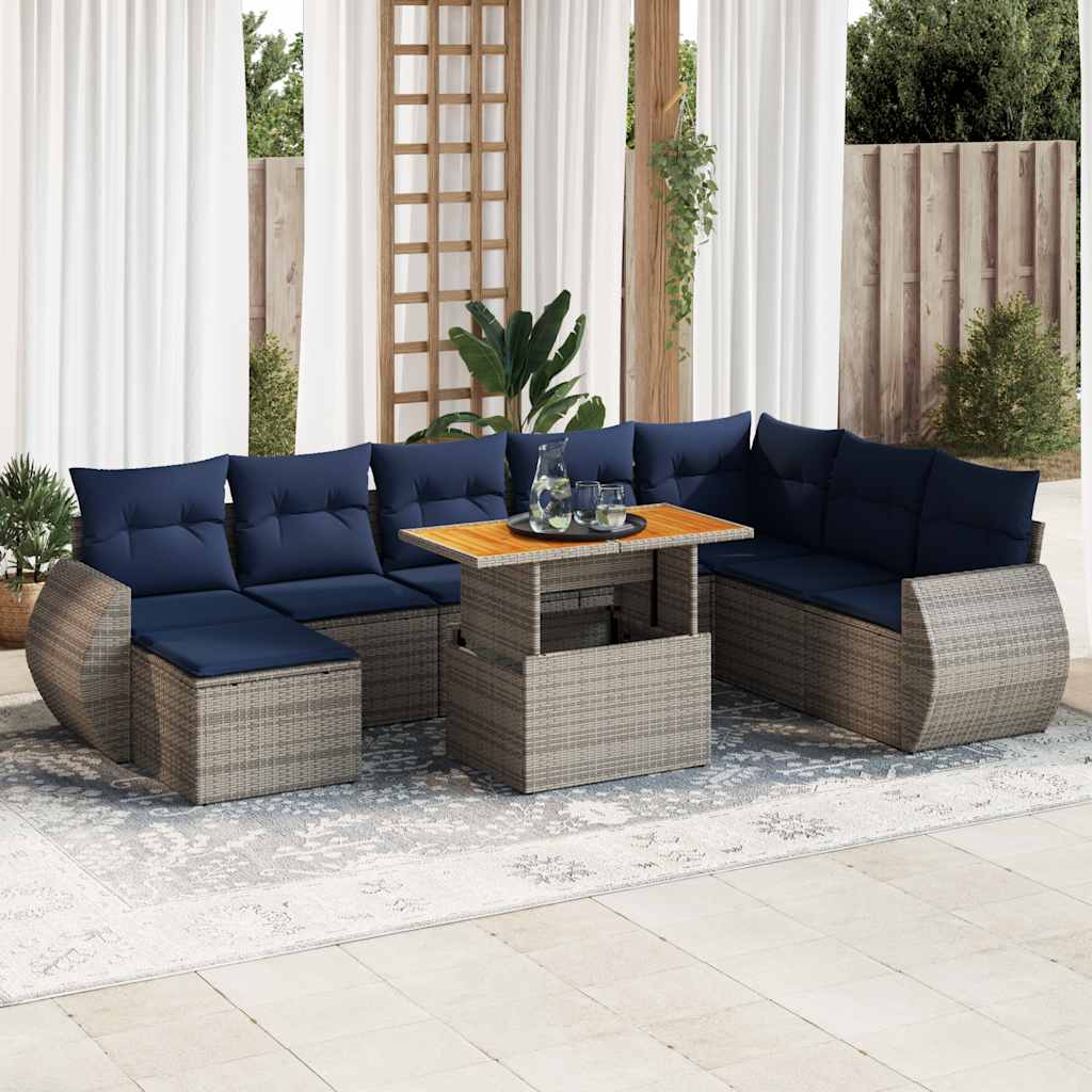 9-delige Loungeset met kussens poly rattan grijs is nu te koop bij PeponiXL, paradijselijk wonen!