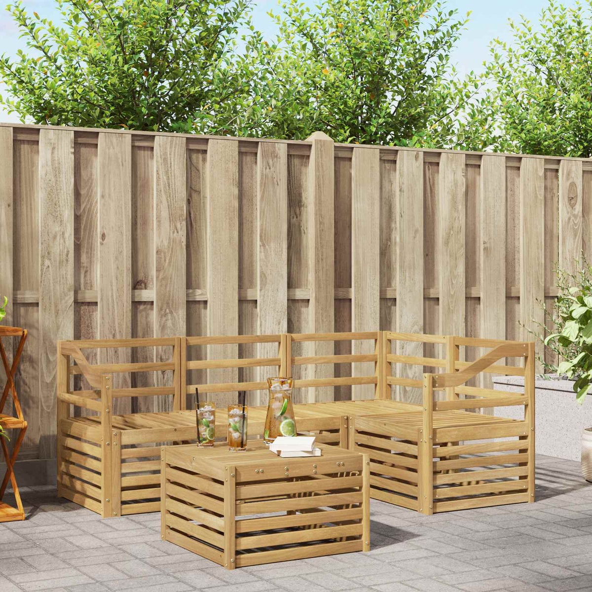 Buiten bankenset 5 pcs Wit 59 x 59 x 37 cm Massief Acaciahout is nu te koop bij PeponiXL, paradijselijk wonen!
