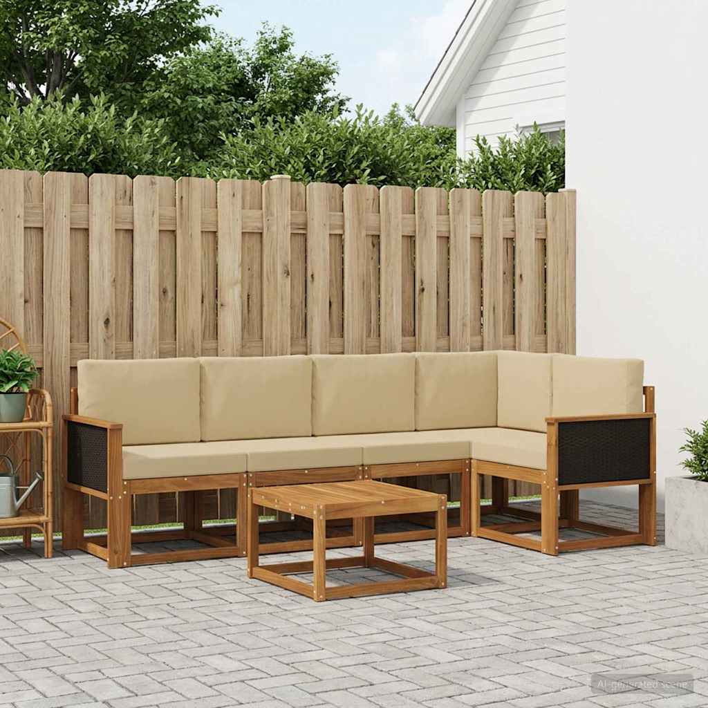 Buiten bankenset 6 pcs Natuurlijk en Beige Massief Acaciahout is nu te koop bij PeponiXL, paradijselijk wonen!