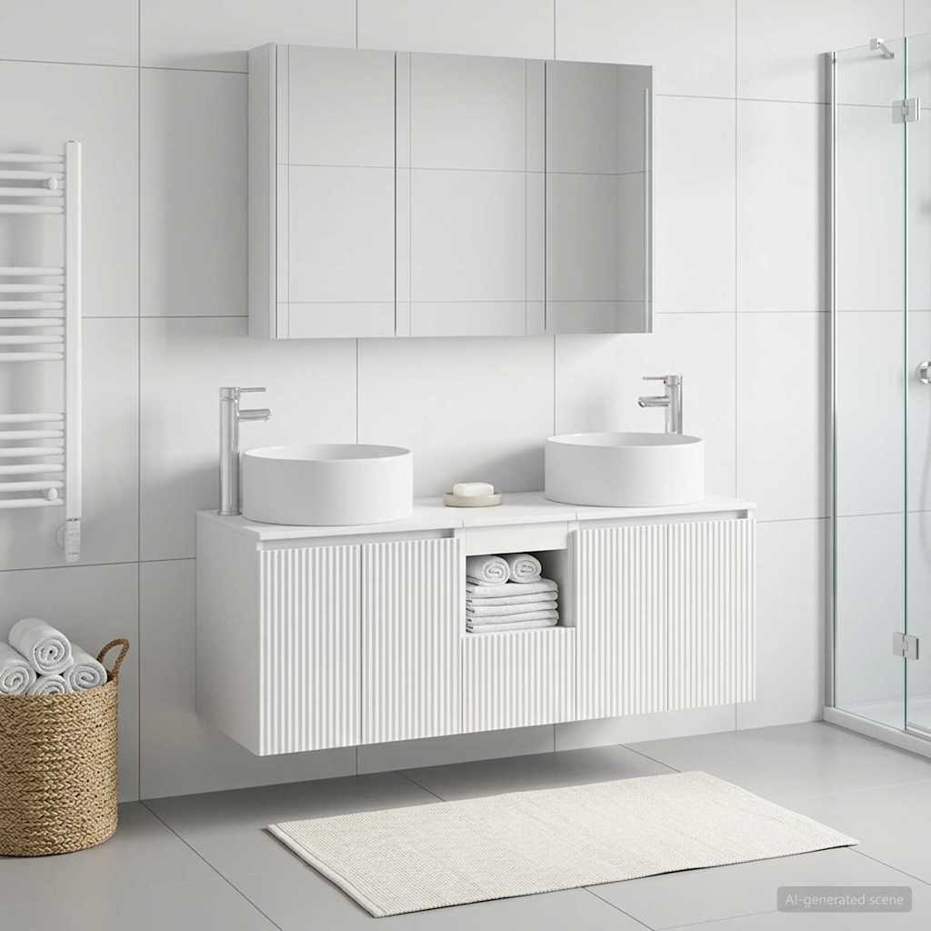 Badkamerkastenset 4 st Wit Bewerkt hout is nu te koop bij PeponiXL, paradijselijk wonen!