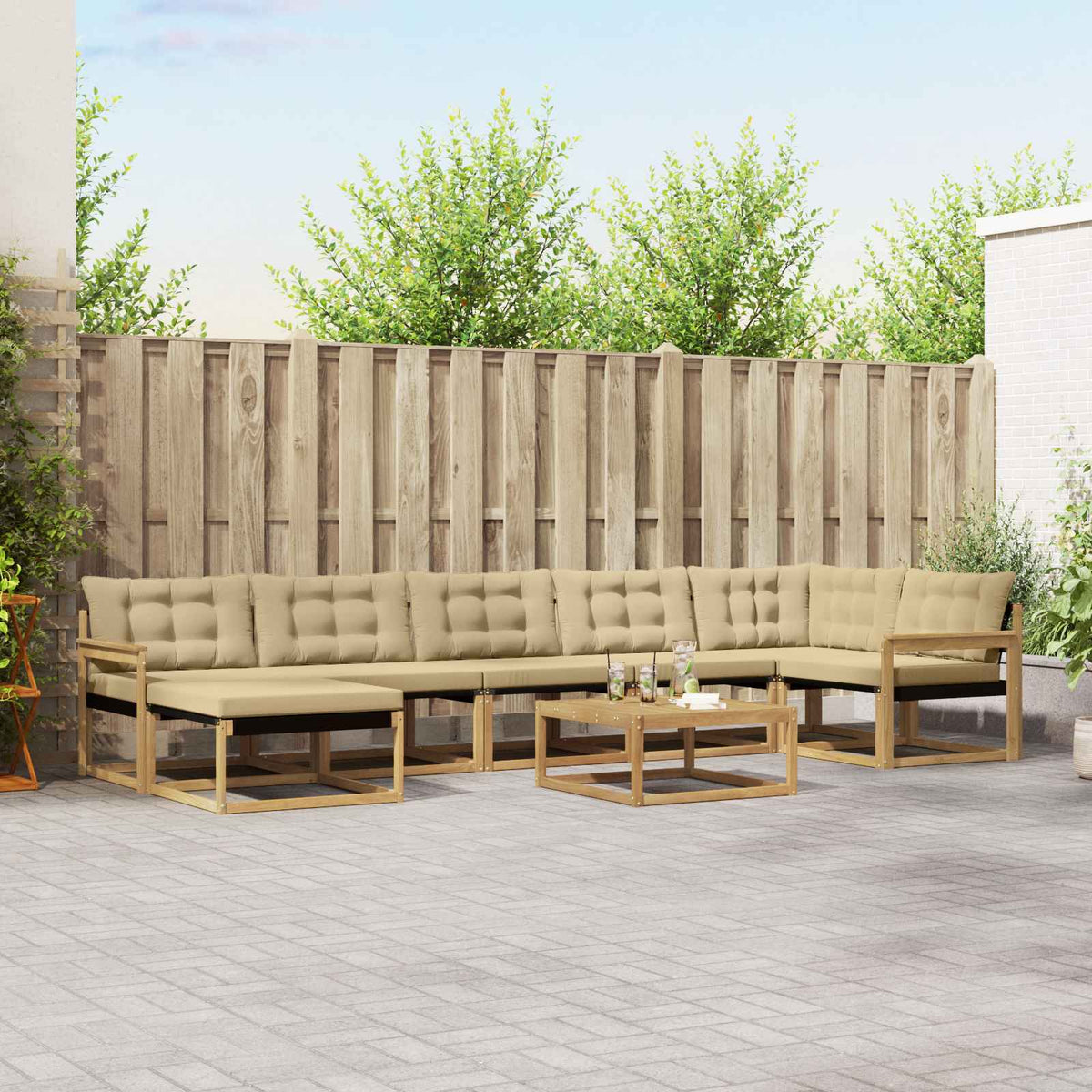 Buiten bankenset 8 pcs Wit en Beige Massief Acaciahout is nu te koop bij PeponiXL, paradijselijk wonen!