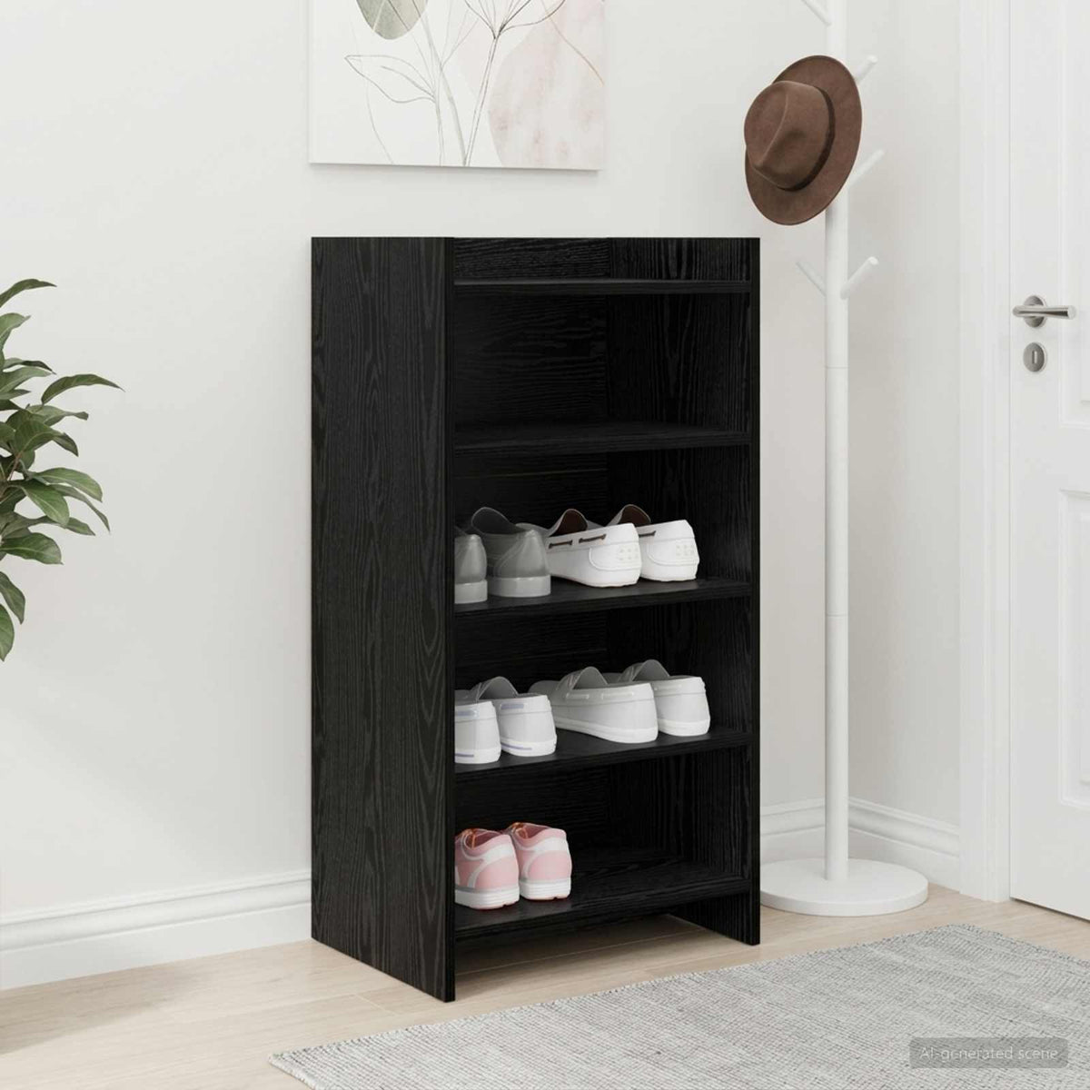 Schoenenkast Zwart eiken 48 x 36 x 92 cm Bewerkt hout is nu te koop bij PeponiXL, paradijselijk wonen!