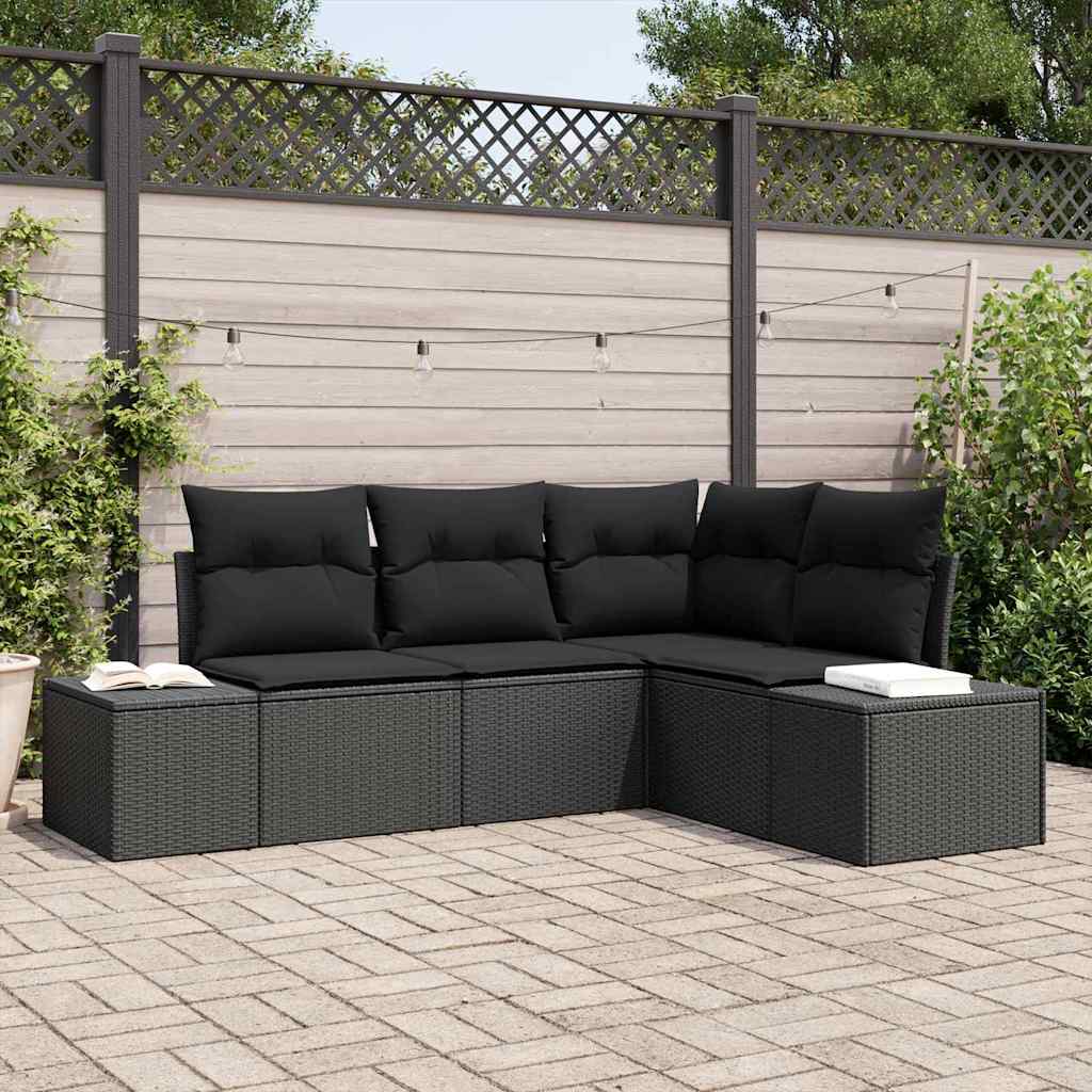 Tuinbankenset met opslag 4 pcs Zwart poly rattan is nu te koop bij PeponiXL, paradijselijk wonen!