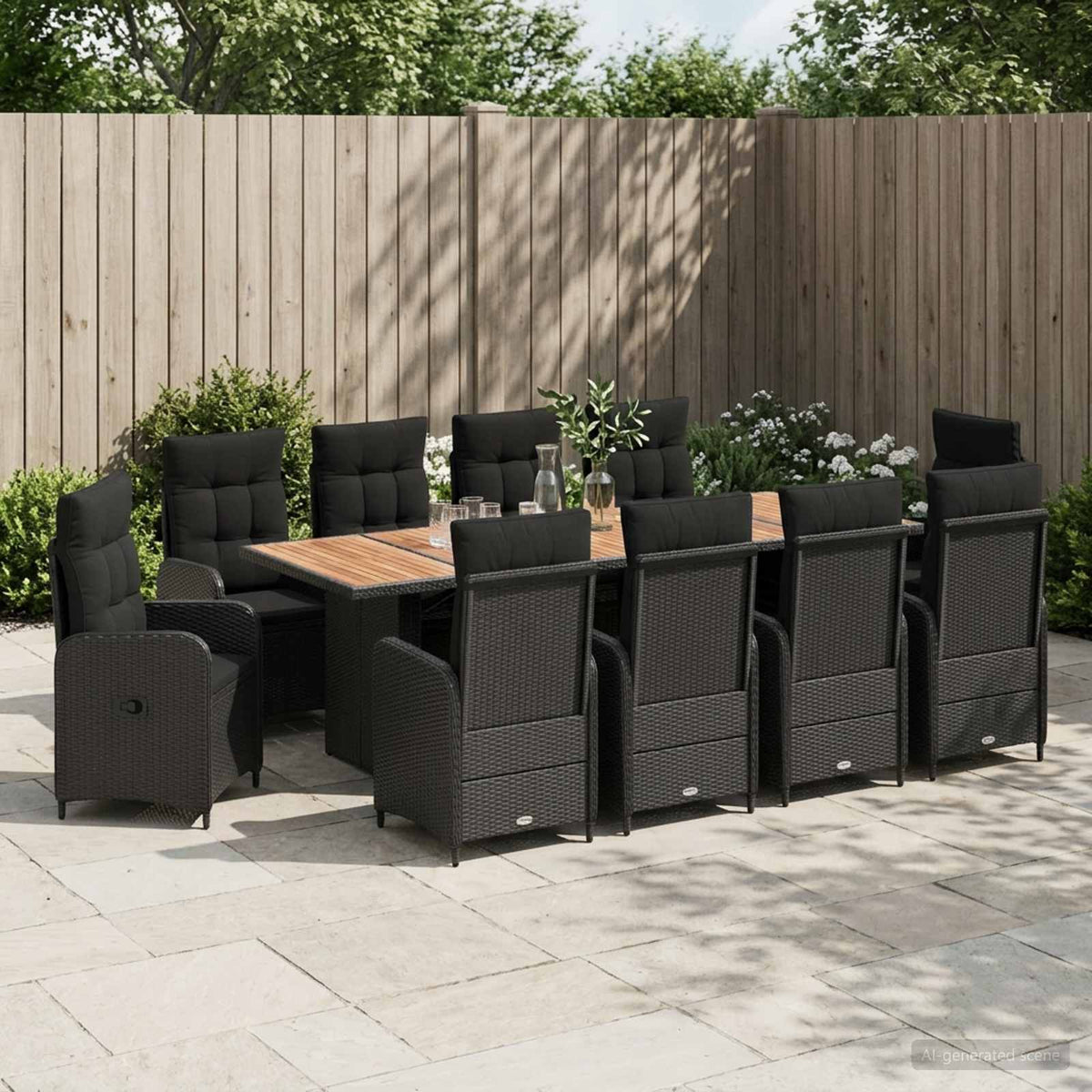 Buiten eettafelset 11 st Zwart poly rattan is nu te koop bij PeponiXL, paradijselijk wonen!