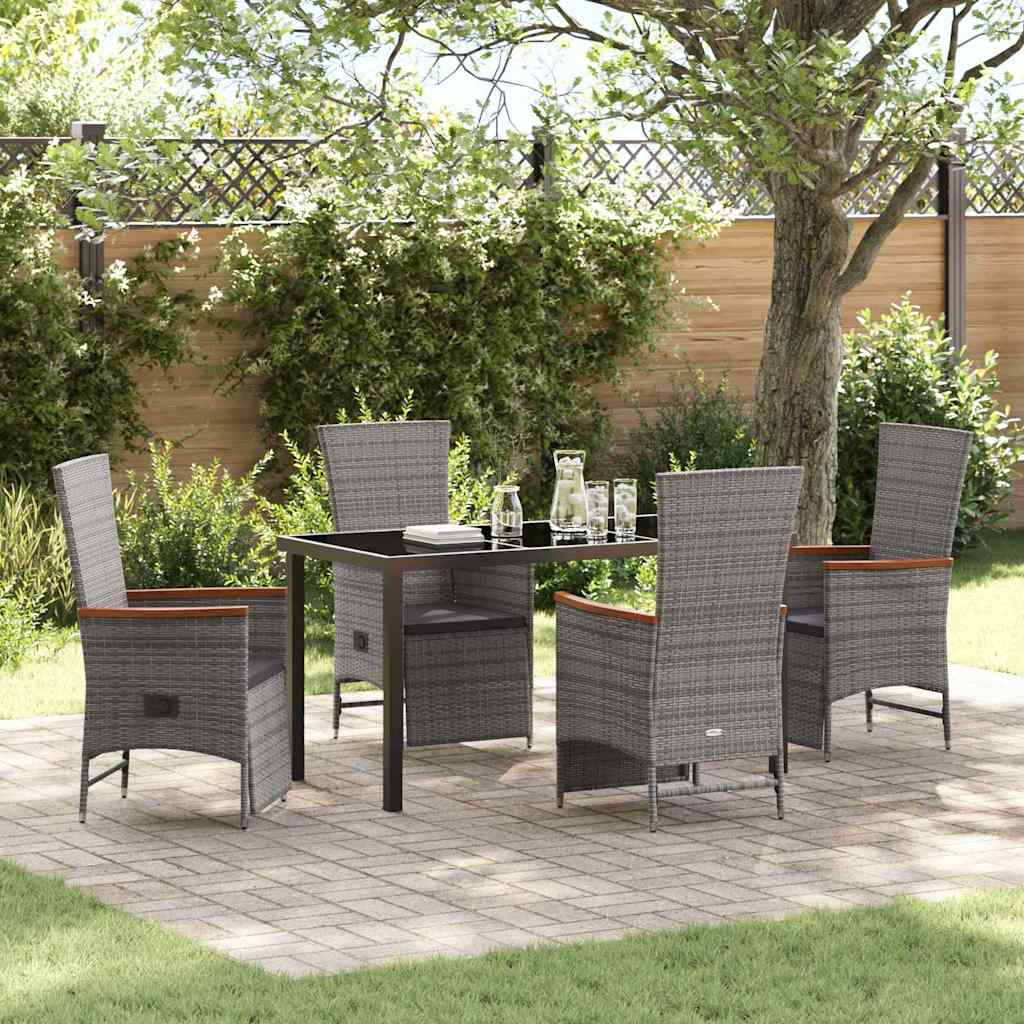 Tuin eettafelset met kussen 5 pcs Grijs poly rattan is nu te koop bij PeponiXL, paradijselijk wonen!