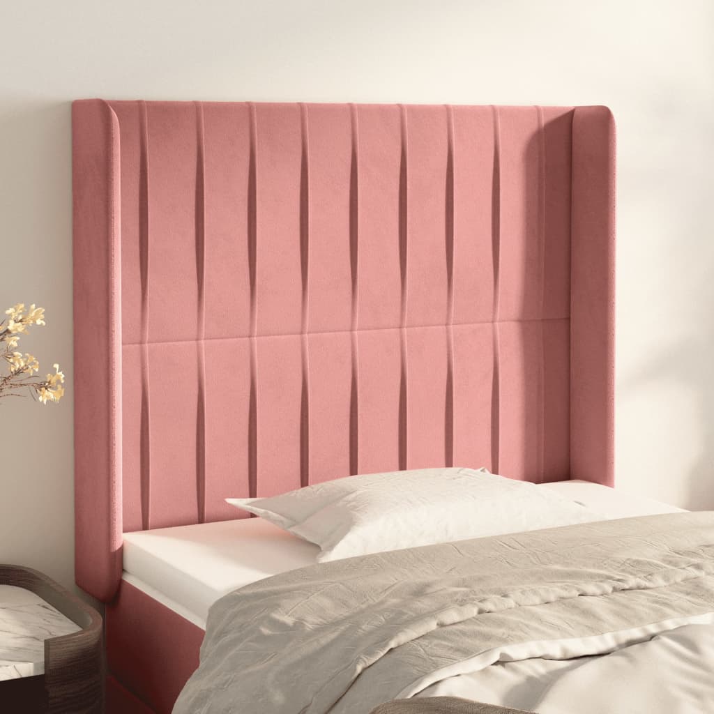 Hoofdbord met randen 93x16x118/128 cm fluweel roze is nu te koop bij PeponiXL, paradijselijk wonen!