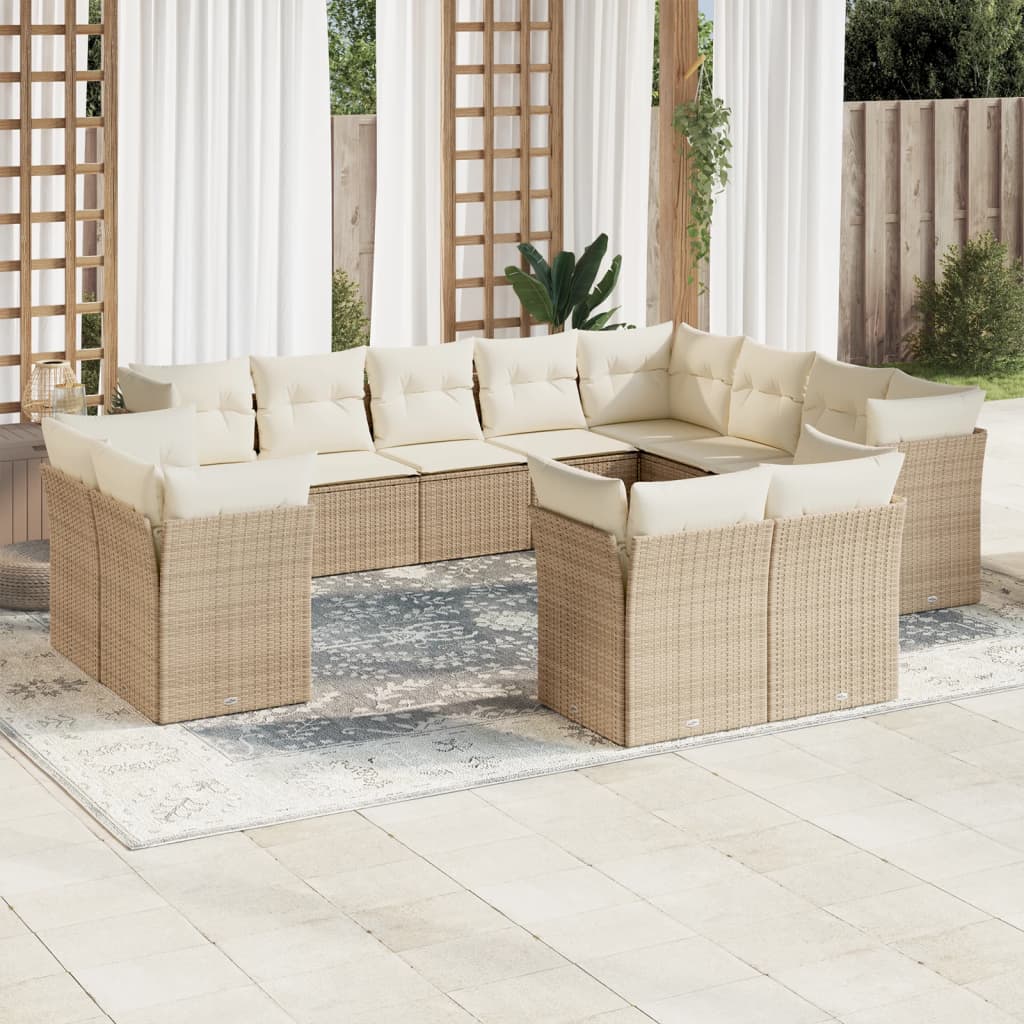 12-delige Loungeset met kussens poly rattan beige is nu te koop bij PeponiXL, paradijselijk wonen!