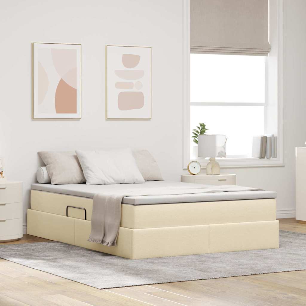 Opslag bed met matras met matras Crème 140 x 190 cm Polyester is nu te koop bij PeponiXL, paradijselijk wonen!