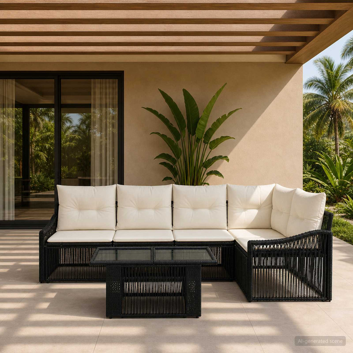 Tuinbankenset 6 st Zwart en Cream Wit poly rattan is nu te koop bij PeponiXL, paradijselijk wonen!