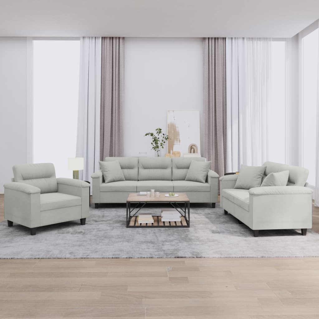 3-delige Loungeset met kussens microvezelstof lichtgrijs is nu te koop bij PeponiXL, paradijselijk wonen!