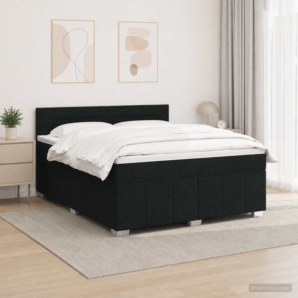 LED Boxspring Bed met Matras Zwart 140 x 200 cm Stof is nu te koop bij PeponiXL, paradijselijk wonen!