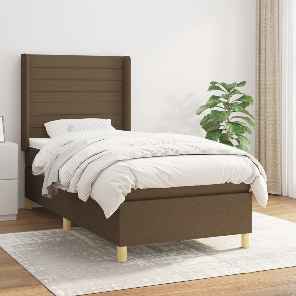 Boxspring met matras stof donkerbruin 90x190 cm is nu te koop bij PeponiXL, paradijselijk wonen!