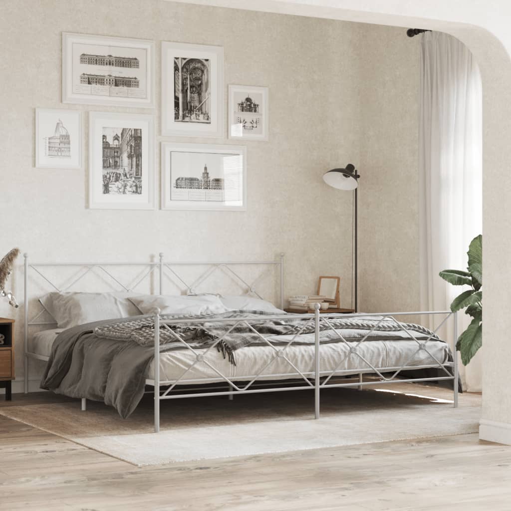 Bedframe met hoofd- en voeteneinde metaal wit 193x203 cm is nu te koop bij PeponiXL, paradijselijk wonen!