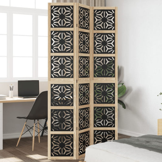 Kamerscherm met 3 panelen massief paulowniahout zwart is nu te koop bij PeponiXL, paradijselijk wonen!
