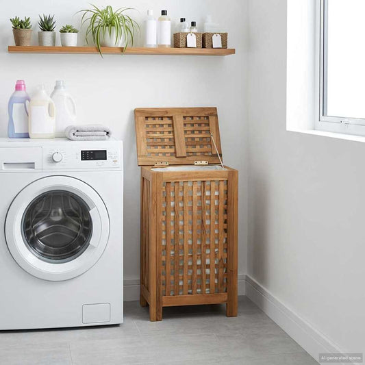 Wasmand Naturel 35 x 25 x 60 cm Massief Teakhout is nu te koop bij PeponiXL, paradijselijk wonen!