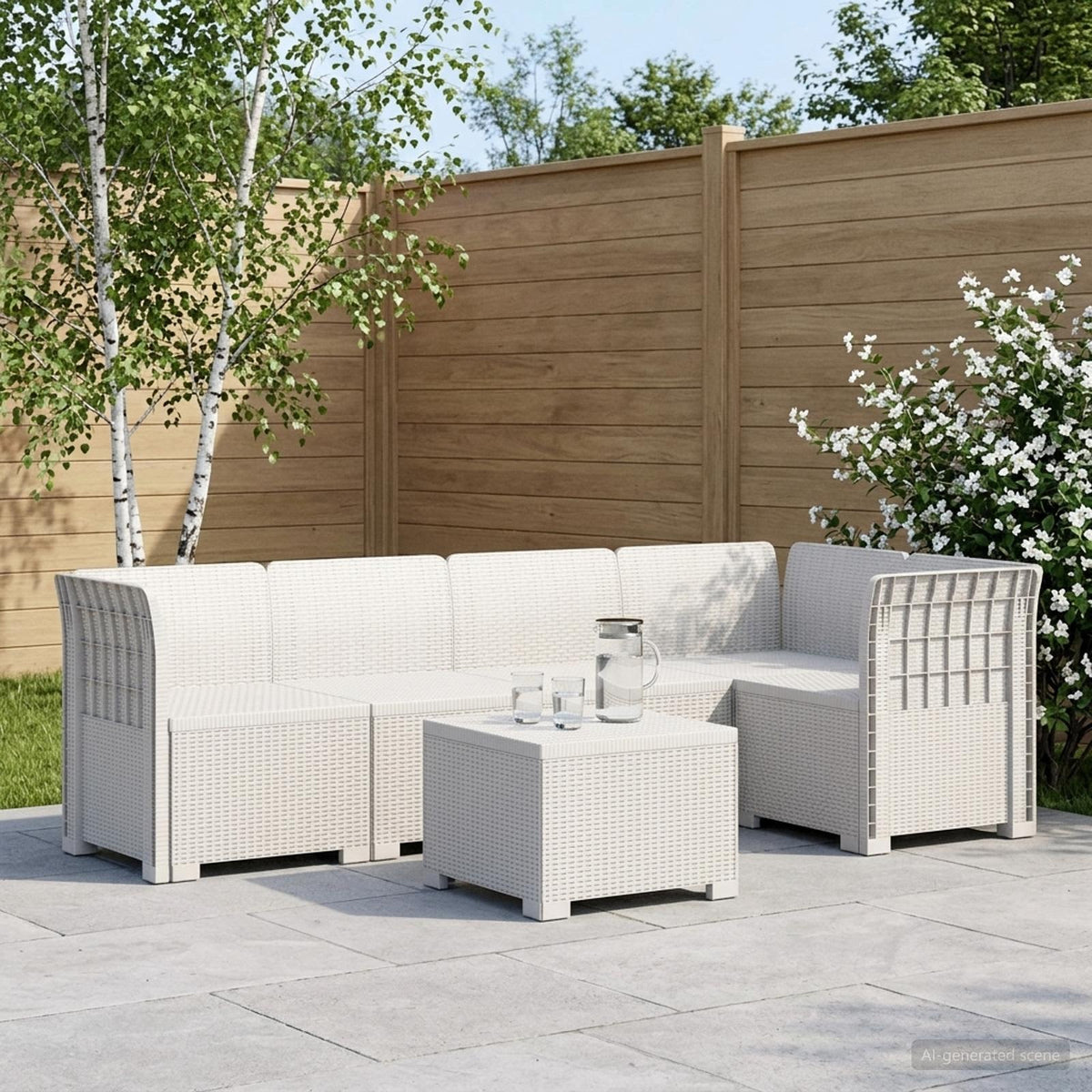 5-Zits Tuin Sofa Rattan Look PP Wit is nu te koop bij PeponiXL, paradijselijk wonen!