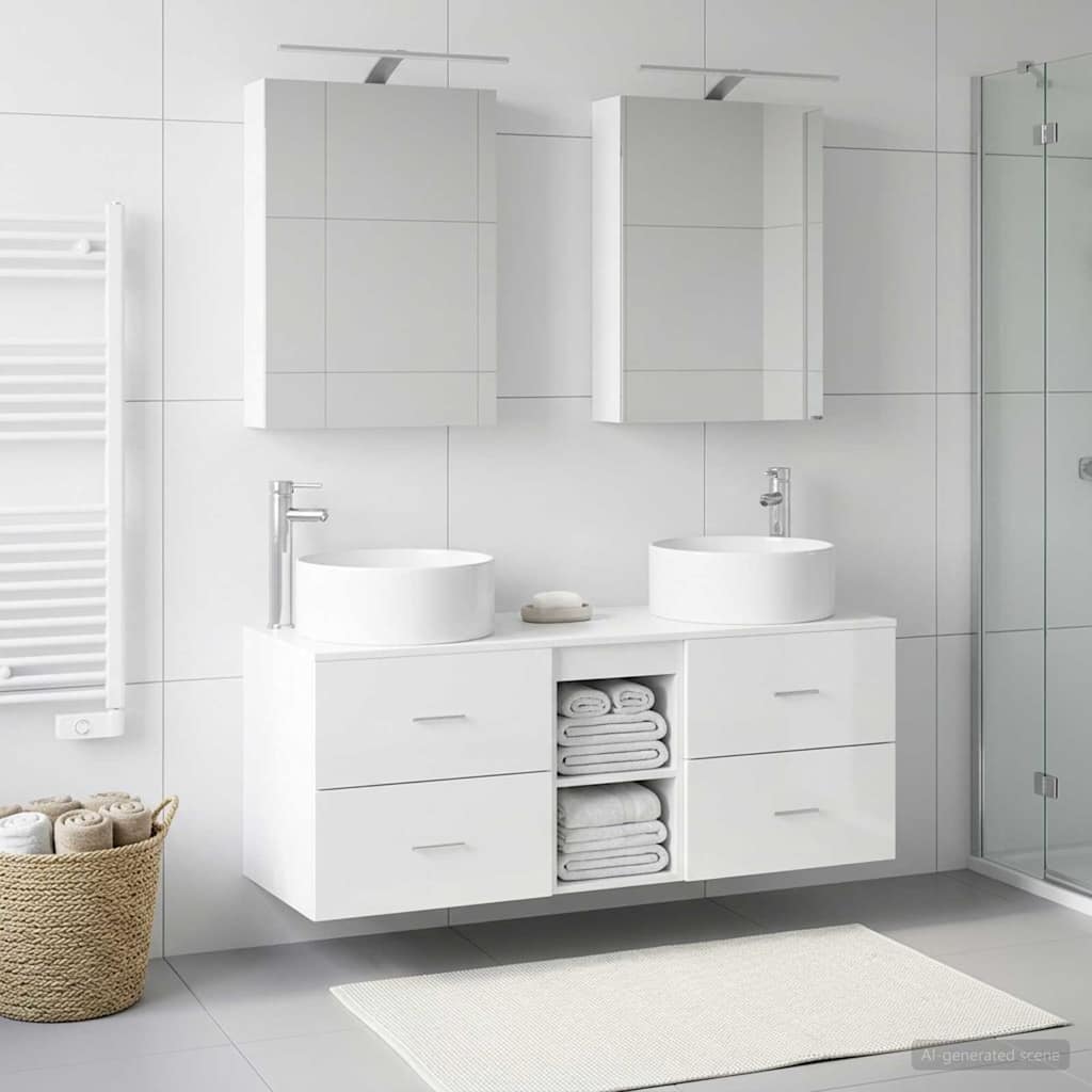 Badkamermeubelset 5 st Wit Bewerkt hout en glas is nu te koop bij PeponiXL, paradijselijk wonen!