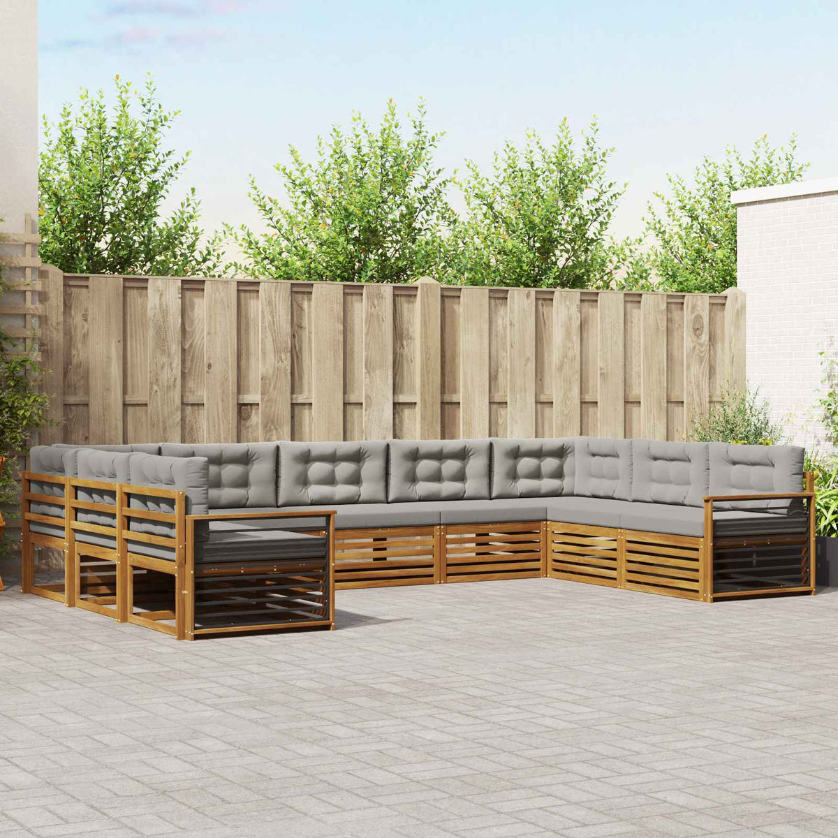 Buiten bankenset met kussen 9 pcs Natuurlijk en Lichtgrijs is nu te koop bij PeponiXL, paradijselijk wonen!