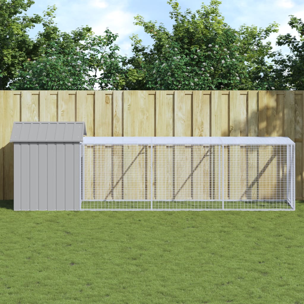 Kippenhok met ren 117x405x123 cm staal lichtgrijs is nu te koop bij PeponiXL, paradijselijk wonen!