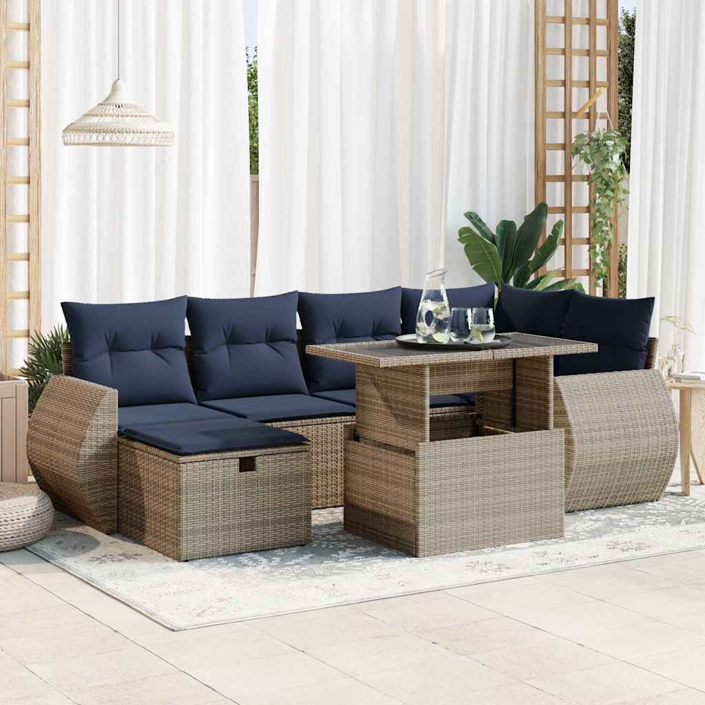 7-delige Loungeset met kussens poly rattan acacia grijs is nu te koop bij PeponiXL, paradijselijk wonen!