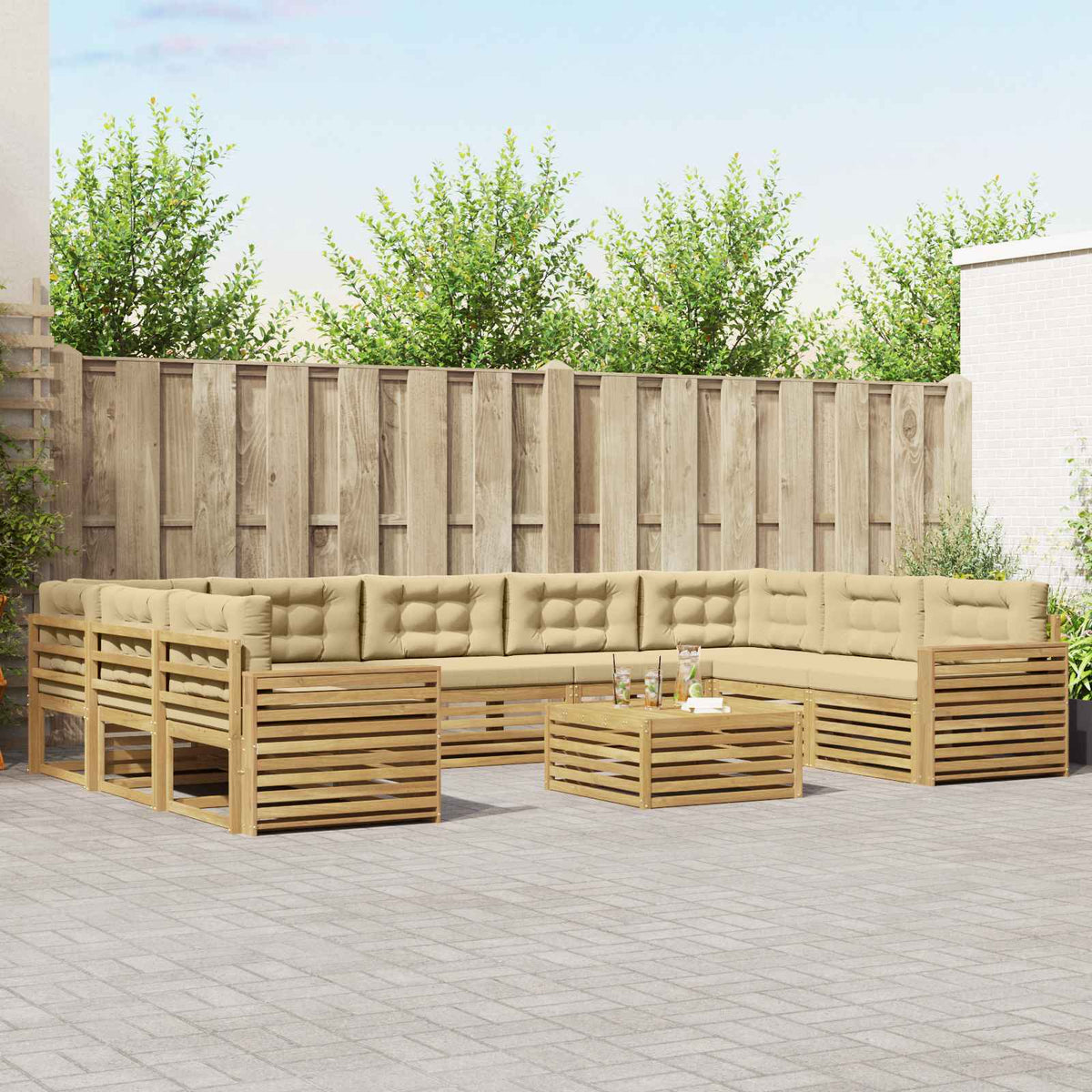 Buiten bankenset 10 pcs Wit en Beige Massief Acaciahout is nu te koop bij PeponiXL, paradijselijk wonen!
