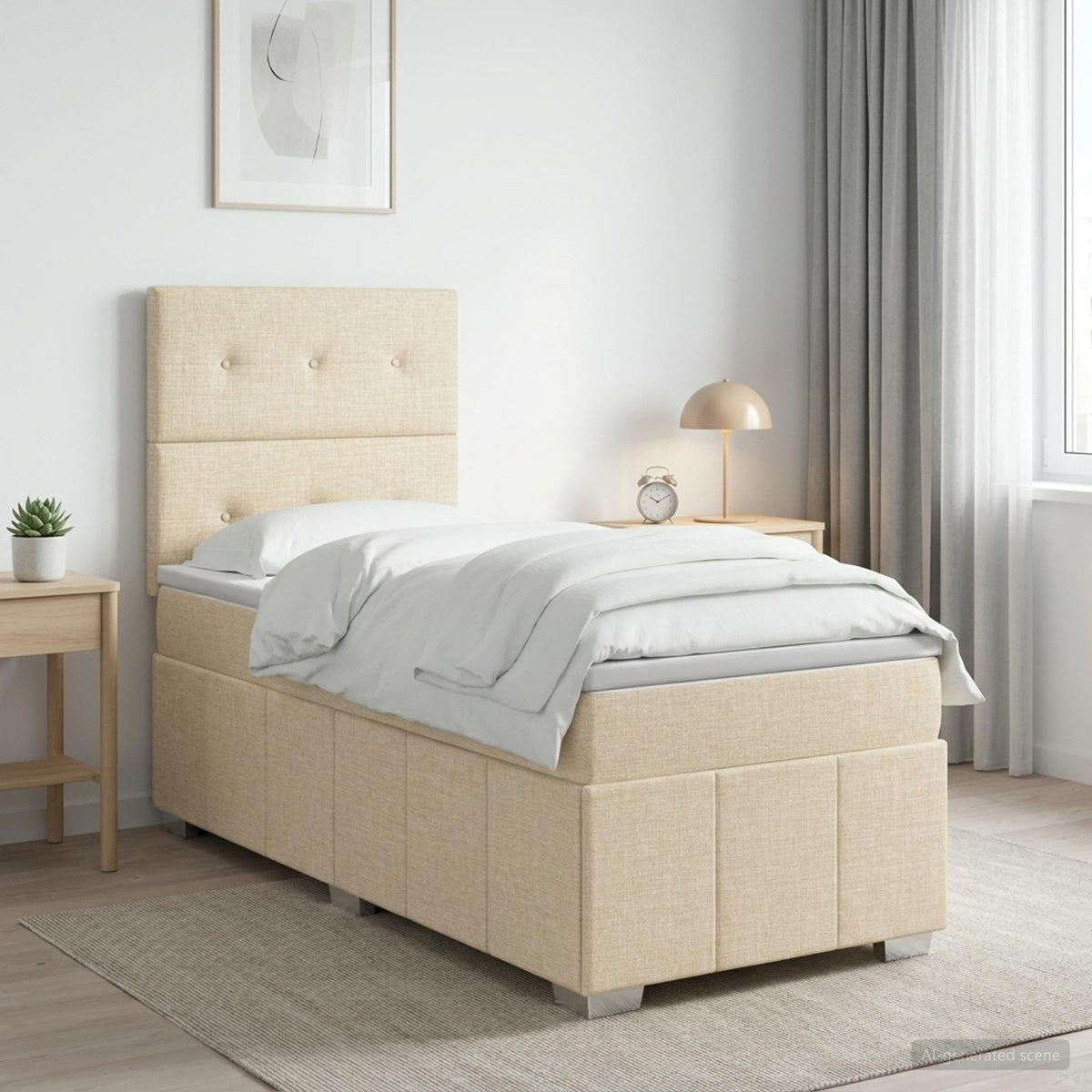 Boxspringbed met matras Crèmekleurig 90 x 190 cm Stof is nu te koop bij PeponiXL, paradijselijk wonen!