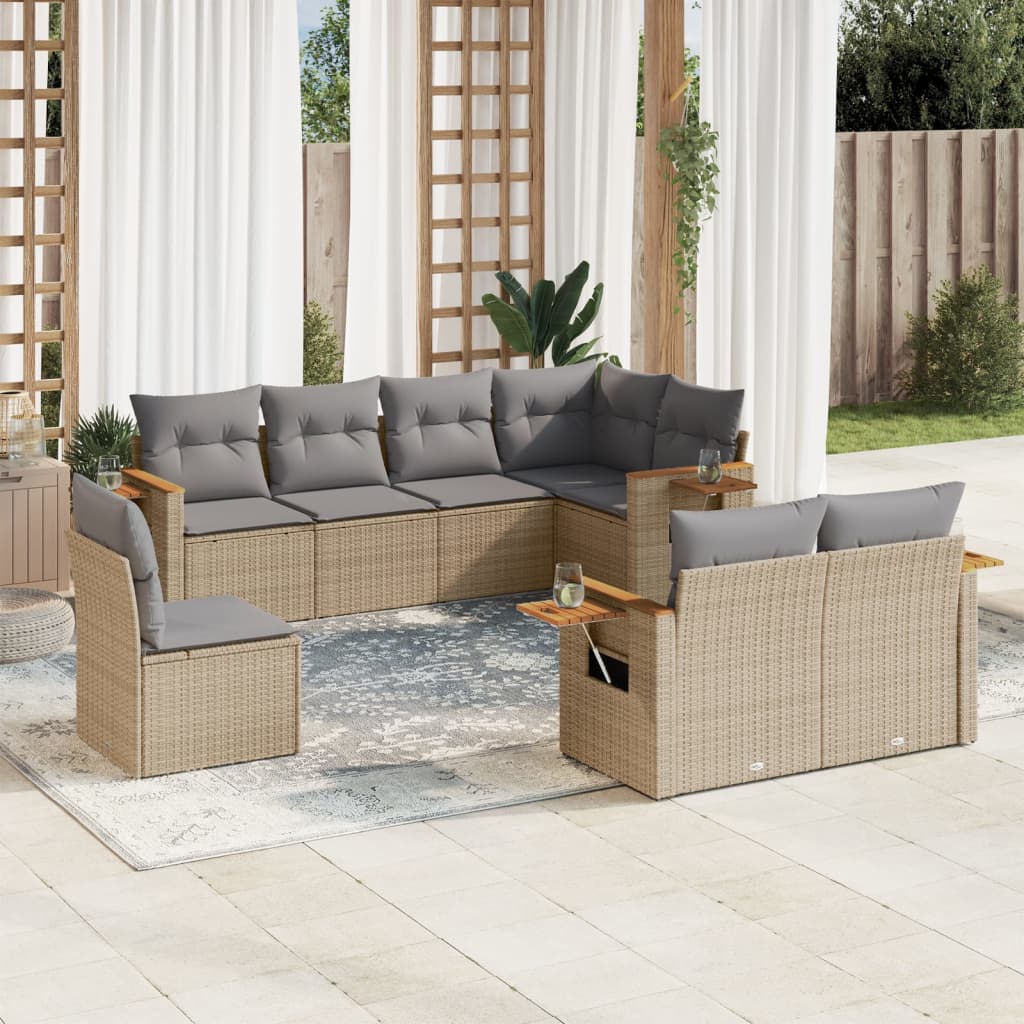 8-delige Loungeset met kussens poly rattan beige is nu te koop bij PeponiXL, paradijselijk wonen!