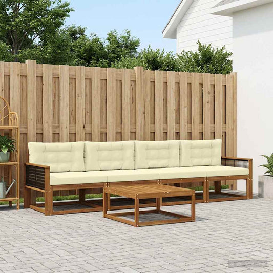 Buiten bankenset met kussen 5 pcs Natuurlijk en Crème is nu te koop bij PeponiXL, paradijselijk wonen!