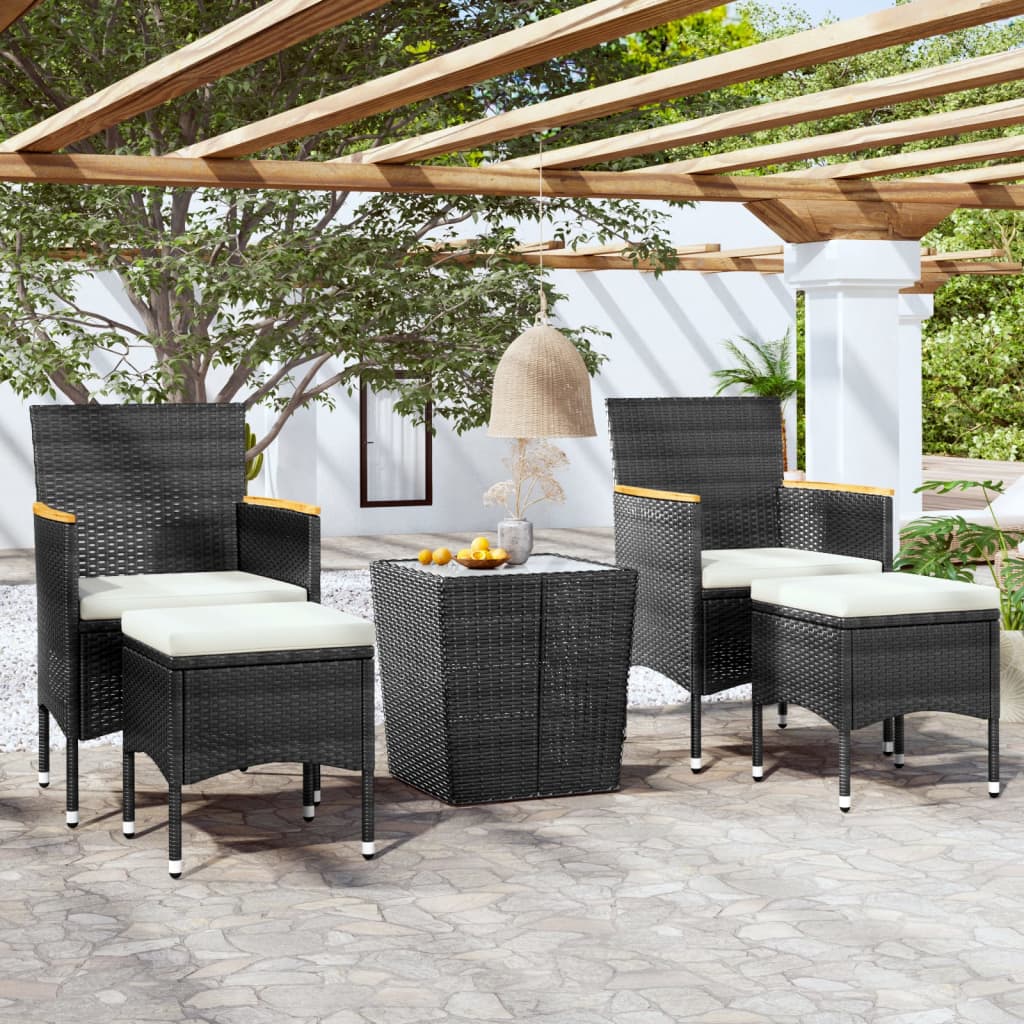 5-delige Bistroset poly rattan en gehard glas zwart is nu te koop bij PeponiXL, paradijselijk wonen!