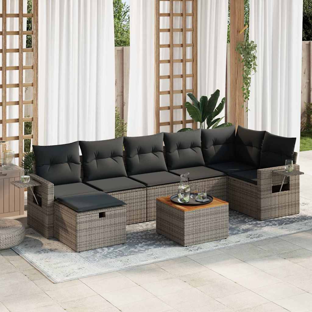 8-delige Loungeset met kussens poly rattan grijs is nu te koop bij PeponiXL, paradijselijk wonen!