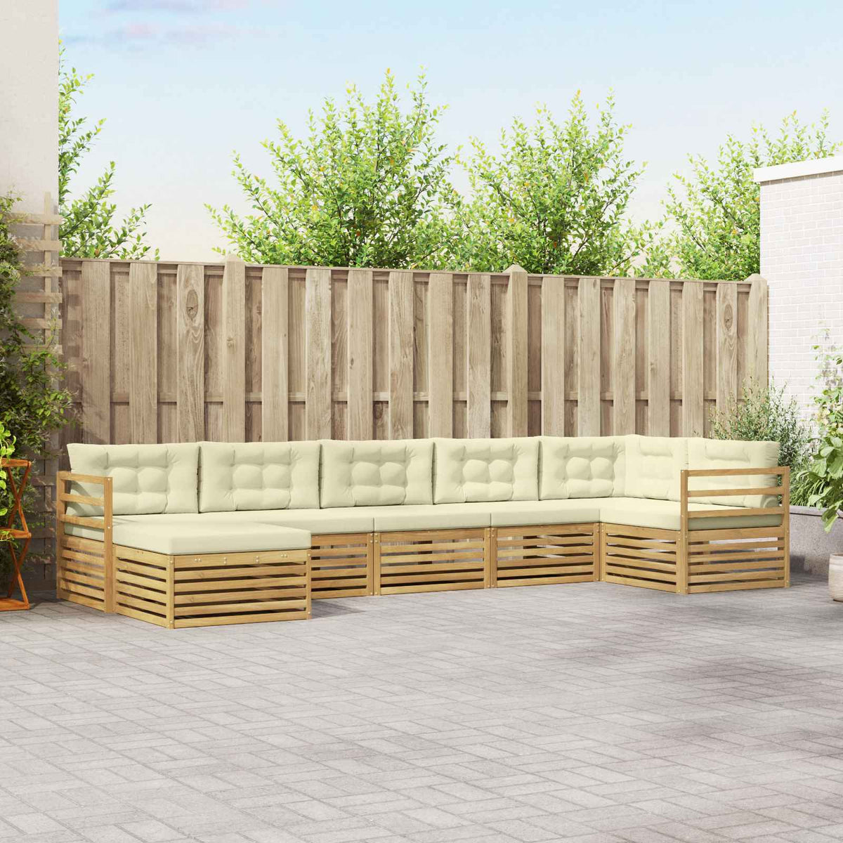 Buiten bankenset met kussen 7 pcs Wit en crèmekleurig is nu te koop bij PeponiXL, paradijselijk wonen!